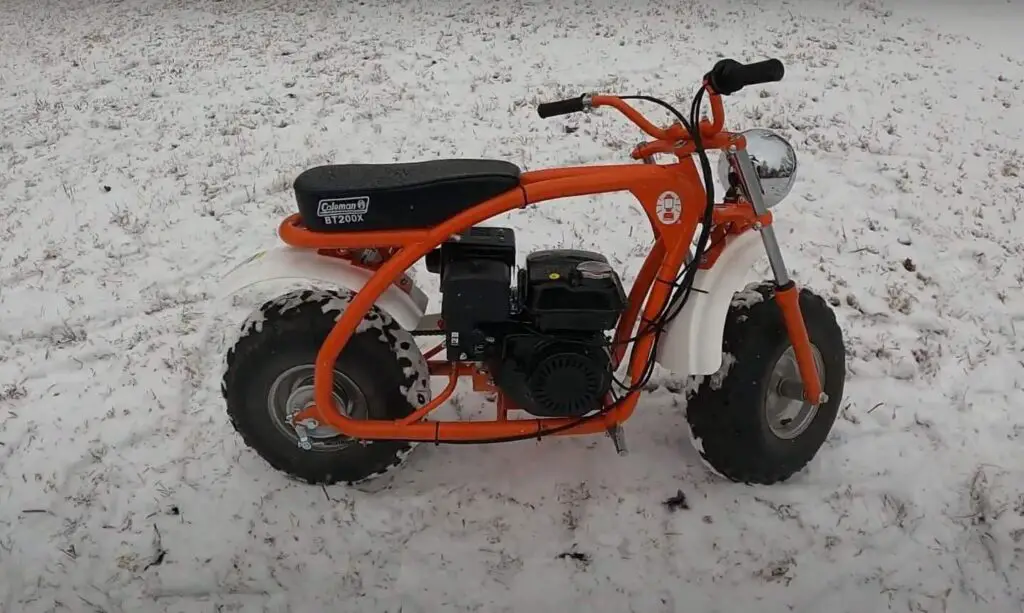 coleman mini bike in the snow
